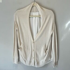 Lululemon Athletica Knit Button Down Cardigan Front & Blouse Back Beige White